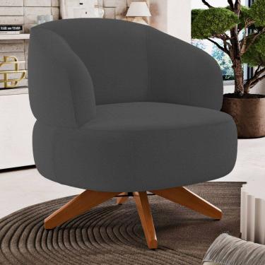 Imagem de Poltrona Decorativa Orgânica Living Have Base Madeira Giratória Bouclê Grafite - Desk Design