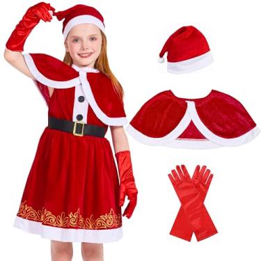 Imagem de IKALI Fantasia de Natal da Sra. Noel para meninas, crianças, vermelho, roupa de Papai Noel, 3 a 10 anos
