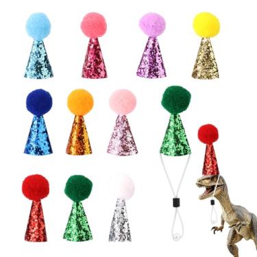 Imagem de Tinoaly 10 Mini Chapéus de Festa com Pérolas, Glitter Colorido Chapéus de Cone Ajustáveis com Pompons para Artesanato Bonecas Bichos Pelúcia e Suprimentos Festas Aniversário