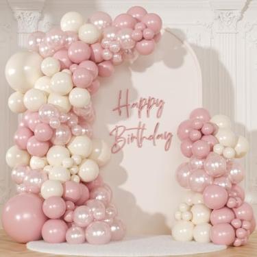 Imagem de Kit de arco de balão rosa empoeirado, 116 peças, kit de arco de guirlanda de balões rosa e branco com enchimento duplo, tamanhos diferentes para casamento, chá de panela, chá de bebê, decorações de