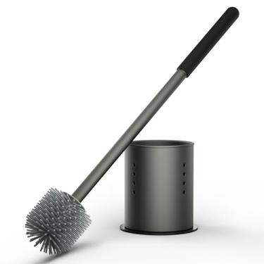 Imagem de Conjunto de escova e suporte de vaso sanitário para trailers - cabo longo de uma peça, cabeça de silicone, base magnética - kit de limpeza de banheiro para trailer, acessórios essenciais para trailer