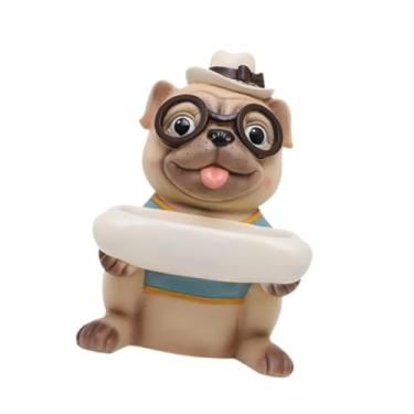 Imagem de Fenteer Estátua de animal com bandeja decoração de mesa capa de caixa de lenços presente de festa escultura engraçada fofa para entrada mesa de, cachorro, 20x21.5x30cm