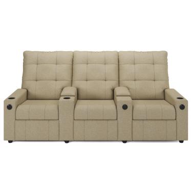 Imagem de Poltrona Reclinável Para Cinema Parma 3 Lugares Baú Usb Linho Bege Fh1 - D'rossi