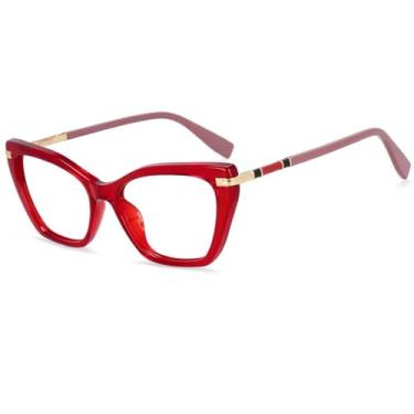 Imagem de Óculos de grau retrô estilo gatinho leopardo feminino (vermelho)