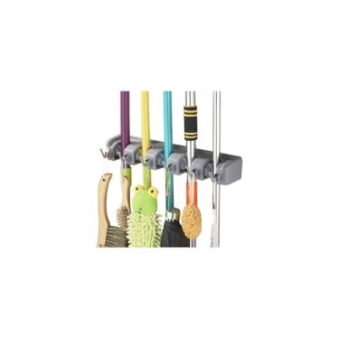 Imagem de Suporte Multiuso para Vassoura e Rodo, 6 Ganchos, 40x6x7cm, Capacidade 8kg, com Buchas e Parafusos