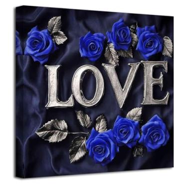 Imagem de LZIMU Arte de parede rosa imagens de flores rosas impressões em tela preto e branco pintura tema amor rústico romântico pôster floral moderno casal quarto decoração de banheiro (azul, (12C x 12L))