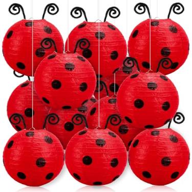 Imagem de FYSUIMU Conjunto de 12 lanternas de papel joaninha vermelhas e pretas pontilhadas redondas com limpador de cachimbo para casamento, formatura, aniversário, chá de bebê, decoração de artesanato DIY
