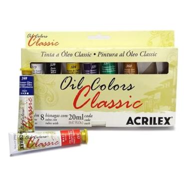 Imagem de Estojo Tinta a Óleo Acrilex Colors Classic 8 Bisnagas 20ml – Alta Pigmentação, Cobertura Profissional, Secagem Lenta e Cores Essenciais para Artistas