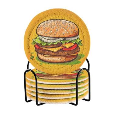 Imagem de Wassud Porta-copos com suporte para hambúrguer gourmet conjunto de porta-copos de tecido absorvente para decoração de casa, proteção de mesa, 6 peças