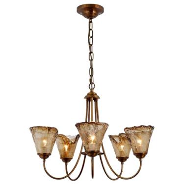 Imagem de Lustre de cobre vintage em latão com 5 luzes, estilo Sputnik floral, lustre rústico dourado para sala de jantar, hall de entrada e ilha de cozinha.