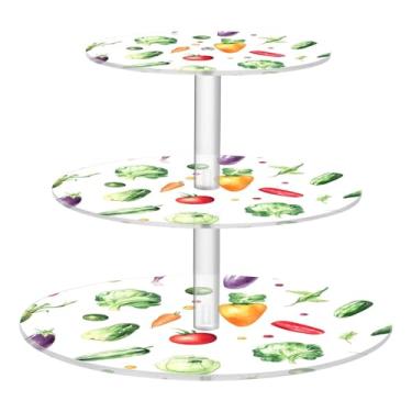 Imagem de CEBUGI Suporte de cupcake de 3 camadas, padrão vegetal, suporte redondo para bolo, torre, bandeja de servir em camadas de acrílico para chá, chá de bebê, casamento e mais