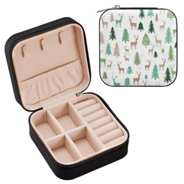 Imagem de Wassud Estojo de joias de viagem de veado para mulheres, meninas, senhoras, noiva, mini organizador de joias de couro PU, caixa quadrada de armazenamento de joias para brincos, anéis, colar, pulseiras
