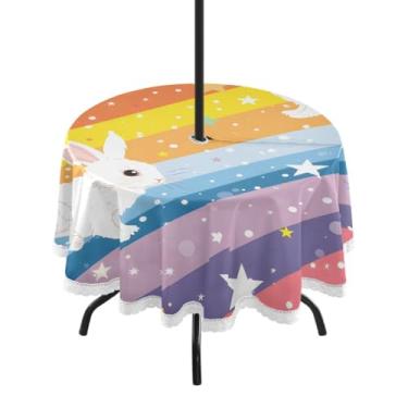Imagem de CEBUGI Toalha de mesa redonda para uso ao ar livre, coelho da Páscoa, impermeável, com furo Umberlla, capa de mesa lavável para pátio, cozinha, sala de jantar, 152 cm