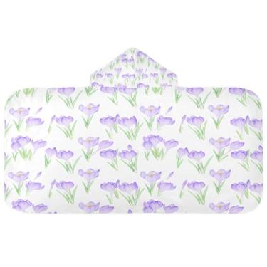 Imagem de CEBUGI Toalha de banho com capuz de flores de açafrão em aquarela para crianças toalha de banho macia absorvente com capuz 127 x 59,7 cm toalha de banho de praia para meninos e meninas