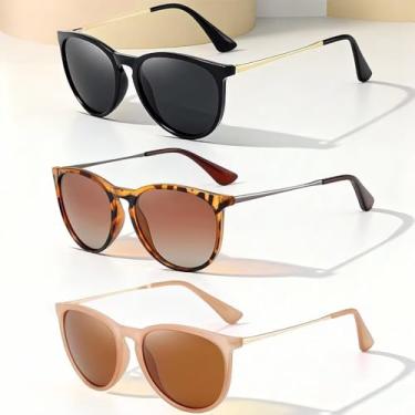 Imagem de Óculos de sol redondos retrô clássicos em pacote com 3, estilo vintage para mulheres e homens, Carapaça de tartaruga, chá, preto brilhante