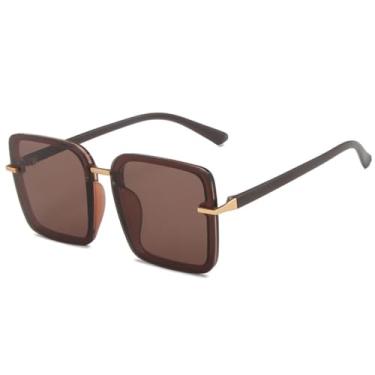 Imagem de JRLLFD Óculos de sol vintage de armação grande, feminino, masculino, clássico, luxuoso, verão, UV400 (chá marrom)
