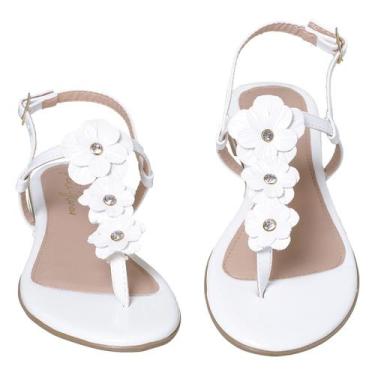 Imagem de Sandália Rasteirinha Feminina 3 Flores - NoBrand, Verniz branco, 37