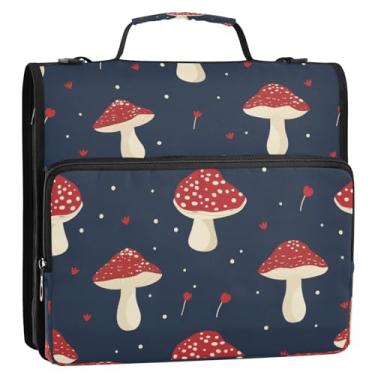 Imagem de Coikll Pasta expansível vintage de cogumelo com zíper, anéis D, organizador de fichário com alça de ombro e alça para facilitar o transporte