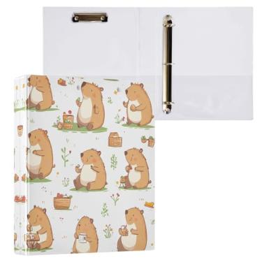 Imagem de STAYTOP Organizador de fichário redondo de capivara de desenho fofo, 3 fichários com prancheta (carta A4) para material de escritório escolar
