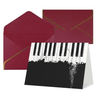 Imagem de SKKNT Cartões comemorativos com impressão de piano para todas as ocasiões, convites de festa de aniversário de casamento, 12,7 x 15,2 cm