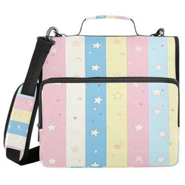 Imagem de STAYTOP Fichário listrado com 3 anéis com zíper e alça de ombro, anéis D de 3,8 cm, material escolar e de escritório