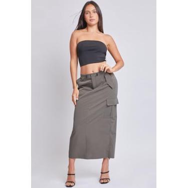 Imagem de YMI Jeans Saia feminina midi cargo paraquedas, Oliva, 11