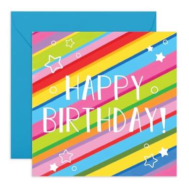 Imagem de Cartão de feliz aniversário - listras coloridas de arco-íris - presentes para amigos, família, tias, melhores amigos, primos, colegas, homens, mulheres, sobrinha, sobrinho, ele, ela - Vem com adesivos