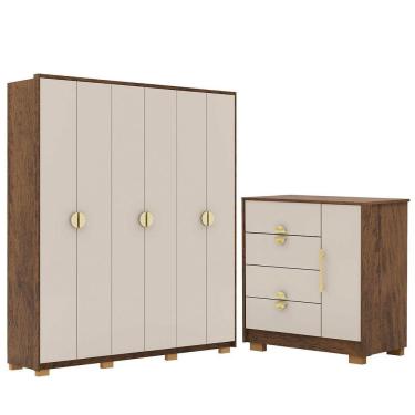 Imagem de Guarda-roupa 6 Portas 100% Mdf E Cômoda Sapateira 4 Gavetas Spain Imbuia Fendi