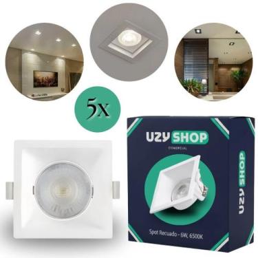 Imagem de Kit 5 Spot Recuado LED 6W Embutir Redondo Quadrado Branco Frio Quente 