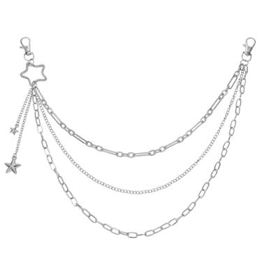 Imagem de Corrente de calça Y2K Star em camadas para homens e mulheres, corrente tipo carteira punk hip calça, corrente de carteira, chaveiro gótico prateado para roupas de jeans, cinto de roupas, acessórios