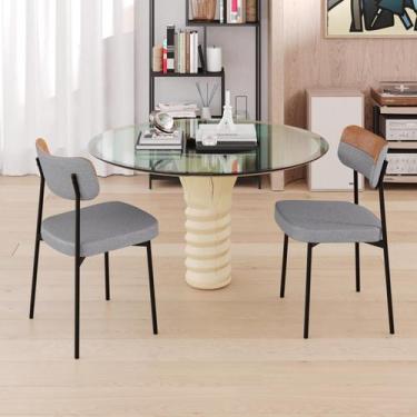 Imagem de Conjunto 4 Cadeiras de Jantar Mynna Tecido Revest Sintético Est.Preta 