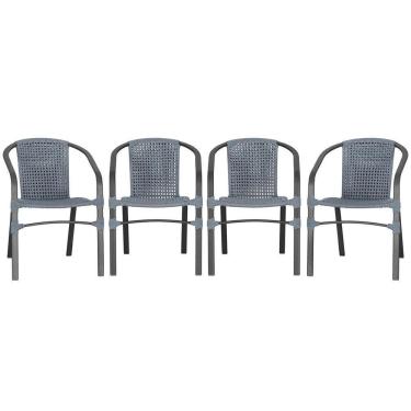 Imagem de 04 Cadeiras Floripa Alumínio Pintura Preta Trama Original Prata