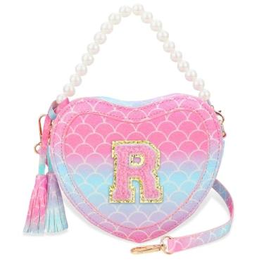 Imagem de Luchike Bolsa de presente infantil para meninas - Bolsa tiracolo de coração para meninas, bolsa tiracolo para princesa, ombro para presente de aniversário, Sereia, R