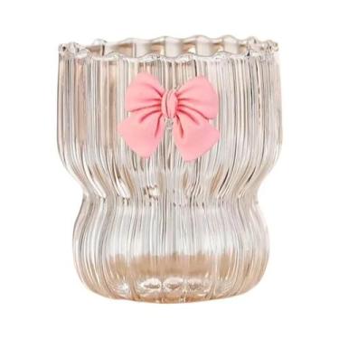 Imagem de Caneca De Vidro Transparente Kawaii Com Laço Para Água, Café, Leite, S