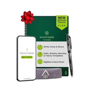 Imagem de Rocketbook Planejador flexível, reutilizável sem data, inteligente, tamanho executivo, 15 x 22 cm, verde – diário, semanal, mensal, calendário anual, tarefas, objetivos, agendamento, produtividade