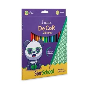 Imagem de Starschool Lápis de Cor 24 Cores | Pigmentação Intensa, Mina 2.7mm e Corpo de Resina Redondo | Não Tóxico e Ideal para Escola e Atividades Artísticas