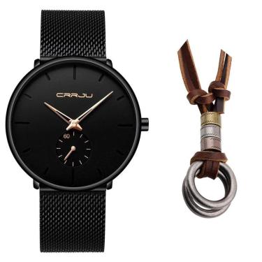 Imagem de Relógio Masculino Luxo Casual Ultra Fino + Colar Dois Anéis-Masculino