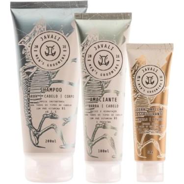 Imagem de Javali Kit Completo Shampoo 3 em 1, Condicionador Amaciante e Finalizador Modelador Masculino Barba, Cabelo e Corpo
