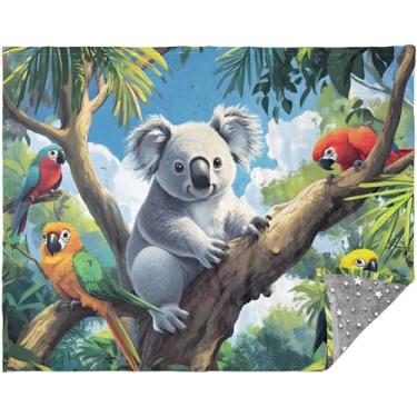 Imagem de Cobertores personalizados fofos de papagaios coalas para sofá presentes de viagem macios de flanela 178 x 139 cm