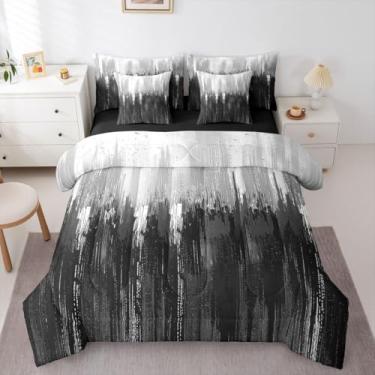 Imagem de Erosebridal Conjunto de cama solteiro com estampa de 7 peças, branco, preto, gradiente acinzentado, arte abstrata, vintage, ombré, graffiti, em uma bolsa, estampa contemporânea, para adolescentes