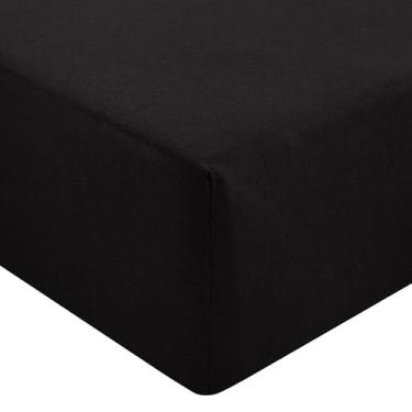 Imagem de Abstract Lençol de cama com elástico 100% algodão confortável para solteiro estreito/campismo/berço de acampamento - Tecido respirável - Bolsos profundos de até 30 cm (preto, 122 cm x 190 cm)