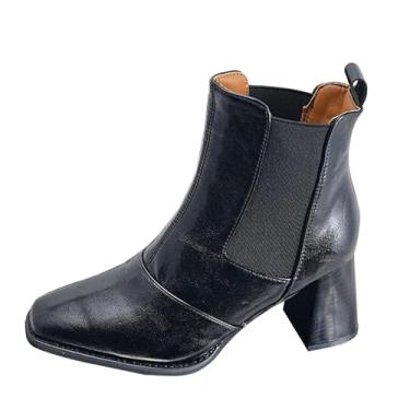 Imagem de Botas Fashiona Bleretro com sola grossa, estilo quente e de inverno, textura confortável para usar com salto grosso, boca elástica pontiaguda, Preto, 36