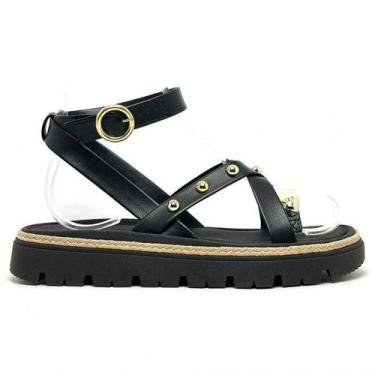 Imagem de Sandália Moleca Tratorada Detalhe Dourado 5504.213, 36, Preto