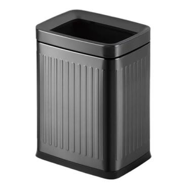 Imagem de Caixote do lixo Caixote do lixo de 2,6 galões de topo aberto, lata de lixo de aço inoxidável sem tampa, lata de lixo moderna e fina para cozinha com pressão e lixeira interna removível