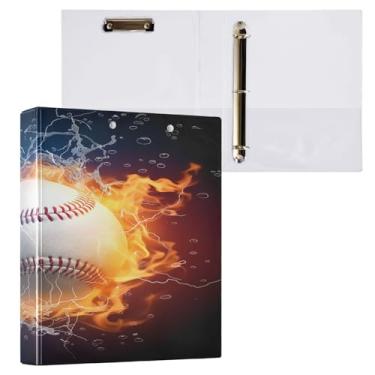 Imagem de ATTX Fichário de beisebol Water Fire com 3 anéis de 3 cm para papel tamanho carta, 21,6 cm x 28 cm, fichários com três argolas com prancheta para material de escritório #434