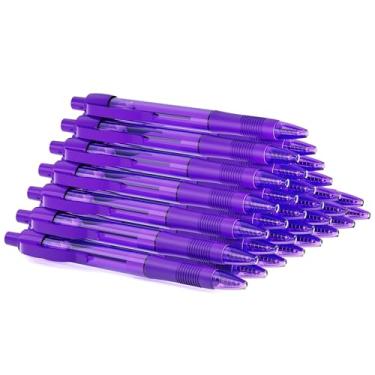 Imagem de deegtran Canetas a granel, pacote com 30 canetas de tinta roxa sem derramamento com aderência macia, canetas esferográficas retráteis por atacado para escritório, escola, ponta média, lisa, 1,0 mm