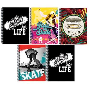 Imagem de Kit 5 Caderno Skate Capa Dura 96 Folhas Arame Reforçado - 138363IMP26K
