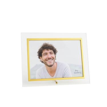 Imagem de Porta Retrato Vidro Prime Borda Dourada 10x15 Para Fotos Horizontal - 