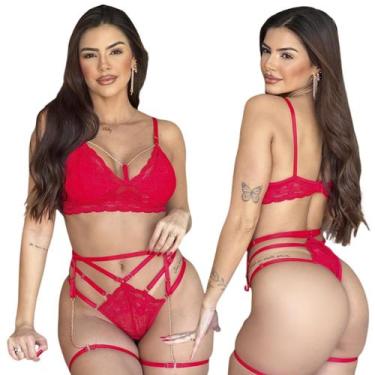 Imagem de Kit 2 Conjuntos Lingerie Sem Bojo Sensual c/ Cinta Liga Corrente  - Mi