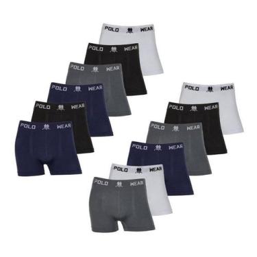 Imagem de Kit 12 Cuecas Boxer Masculina Polo Wear Lisas Conforto, Sortidas, P-36